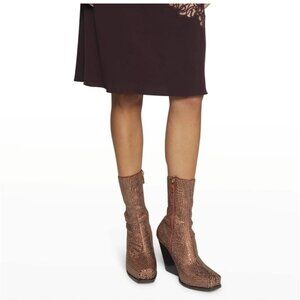 Stella McCartney Crystal Embellished Cowboy Boot Rust Orange Jeweled Size 38 New